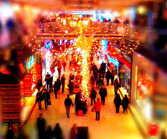 Holiday shoppers in shopping mall